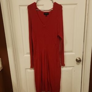 Lane Bryant Red V-Neck Long Sleeve Sweater Dress